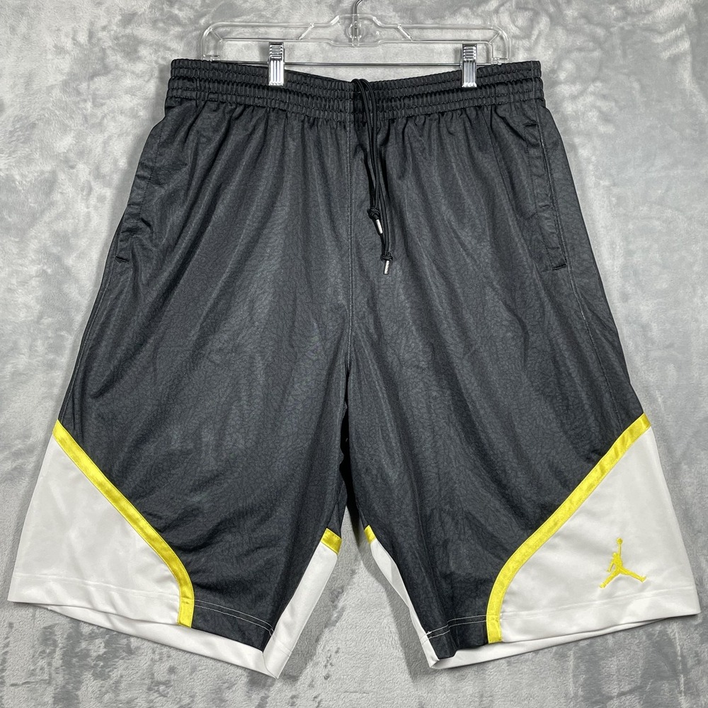 Jordan Basketball Shorts Mens Large Black White Yellow Elephant Print 619381-014